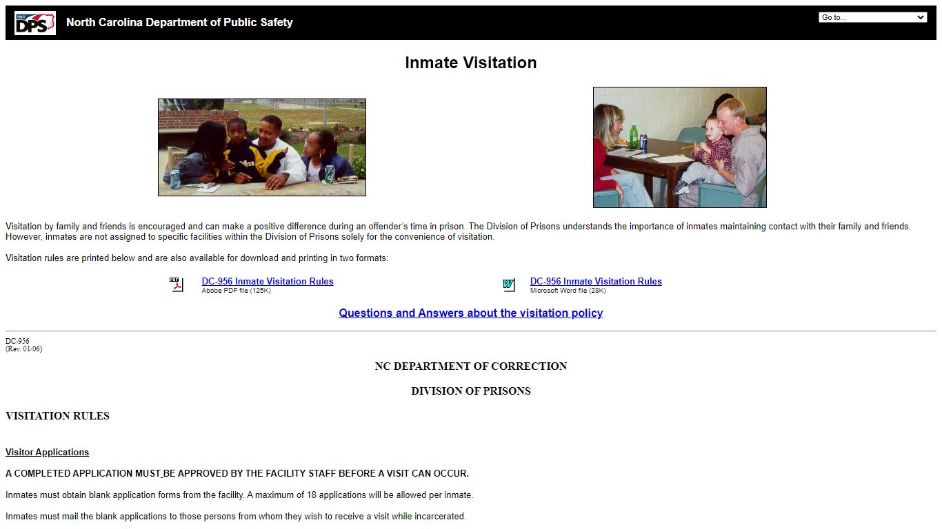 Inmate Visitation - North Carolina Department of Corrections